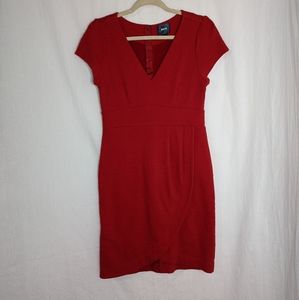 Maeve Womens Red V-neck Wrap Skirt A-line Dress Size M
